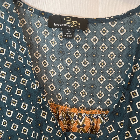 Women's Suzanne Betro Boho Festival Dress 1X Orange Teal - Picture 2 of 6